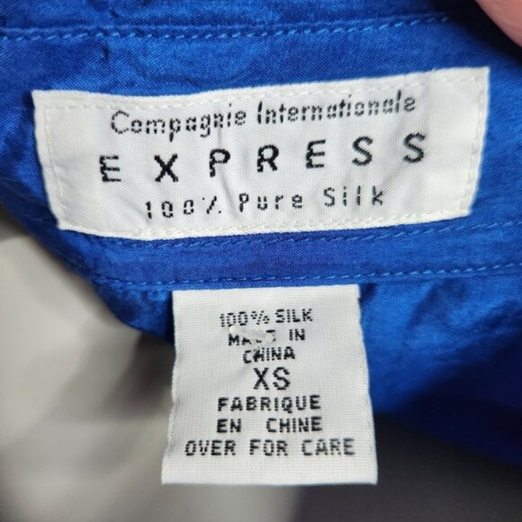 Vintage Express Irridescent Blue 100% Silk Button Down Shirt Size XS - Picture 13 of 14